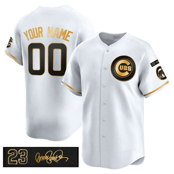 Custom Chicago Cubs Active Player White Gold MWATKINS 'Ryne Sandberg Tribute' Vapor Limited V3 Stitched Jersey