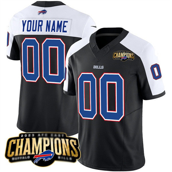 Custom B.Bills Active Player Black White MWATKINS 2023 F.U.S.E. AFC East Champions Ptach Stitched Jersey