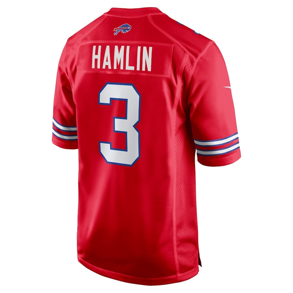 B.Bills #3 Damar Hamlin Red MWATKINS Alternate Game Jersey