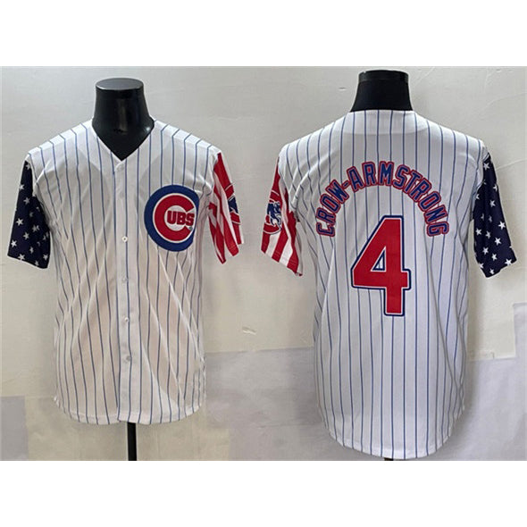 Chicago Cubs #4 Pete Crow-Armstrong White MWATKINS Pinstripe 2025 Independence Day Vapor Premier Limited Stitched Jersey