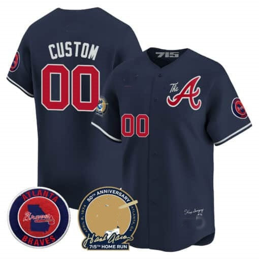 Custom Atlanta Braves Hank Aaron 715th Home Run Patch Vapor Premier Limited Jersey V2 ¨C Navy MWATKINS
