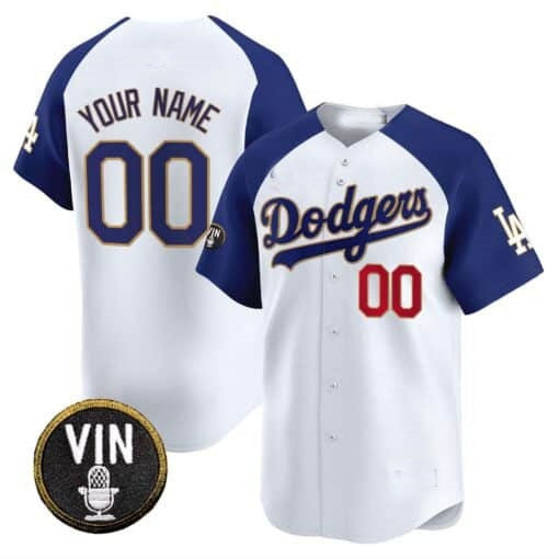 Custom Los Angeles Dodgers Vin Scully Patch Gold Trim Vapor Premier Limited Jersey ¨C White MWATKINS