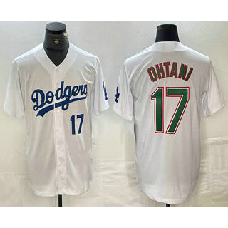 Los Angeles Dodgers #17 Shohei Ohtani Number White Green MWATKINS Stitched Cool Base Jerseys