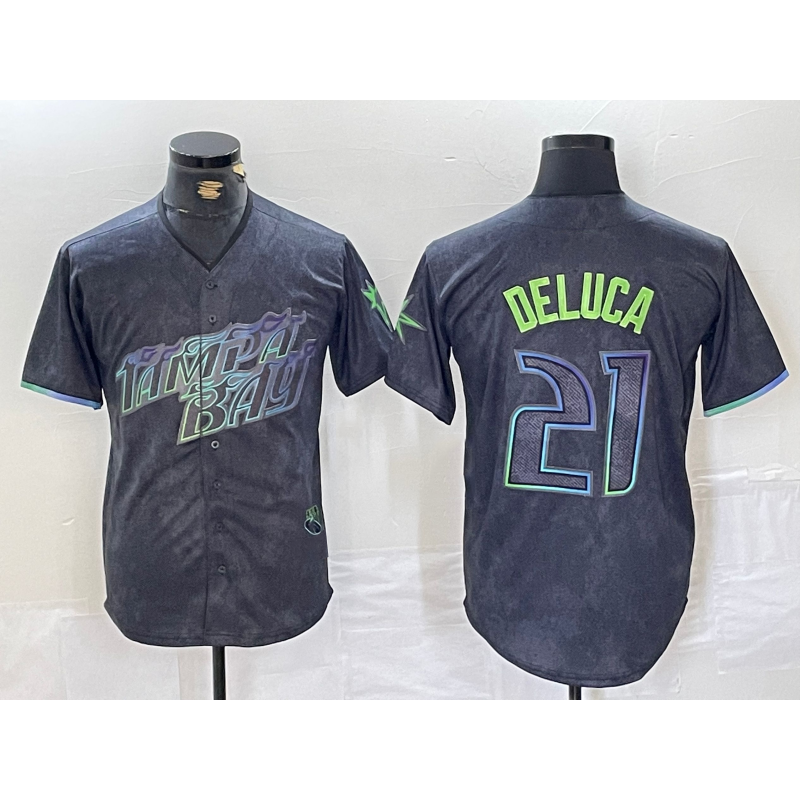 Tampa Bay Rays #21 Jonny DeLuca Charcoal MWATKINS 2024 City Connect Limited Stitched Jersey 2
