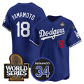 Los Angeles Dodgers #18 Yoshinobu Yamamoto Royal MWATKINS 2024 World Series With Fernando Memorial Patch Limited Stitched Jersey