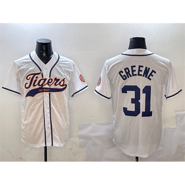 Detroit Tigers #31 Riley Greene White MWATKINS With Patch Cool Base Stitched Jersey