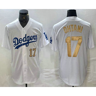 Los Angeles Dodgers #17 Shohei Ohtani Number White Gold MWATKINS Stitched Cool Base Jerseys