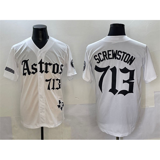 Houston Astros #713 DJ Screwston White MWATKINS Gothic 'Houston Born Barrio Raised' Limited Stitched Jersey