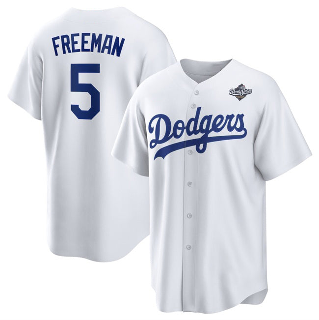 Los Angeles Dodgers #5 Freddie Freeman White MWATKINS 2025 World Series Home Cool Base Stitched Jersey