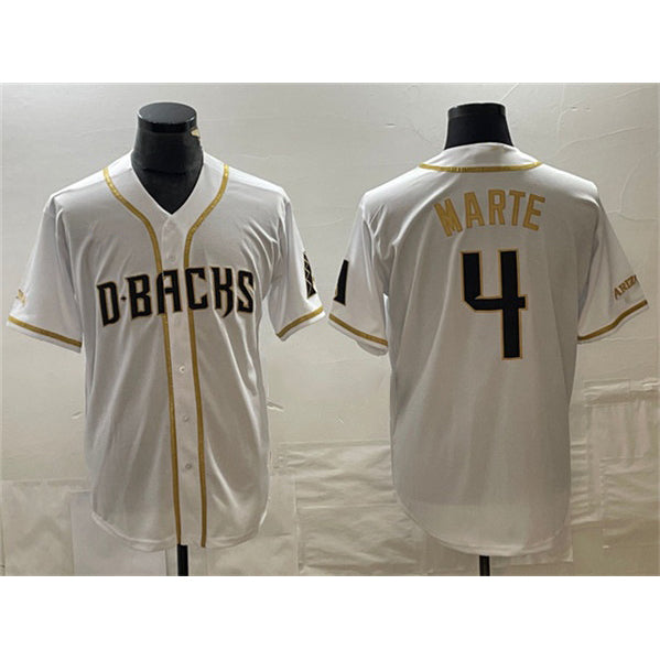 Arizona Diamondbacks #4 Ketel Marte White MWATKINS Gold Cool Base Stitched Jersey