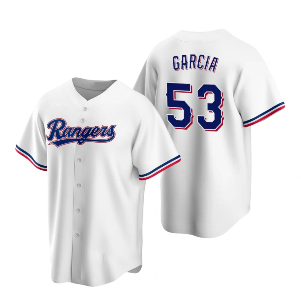 Texas Rangers #53 Adolis Garcia White MWATKINS Cool Base Stitched Jersey