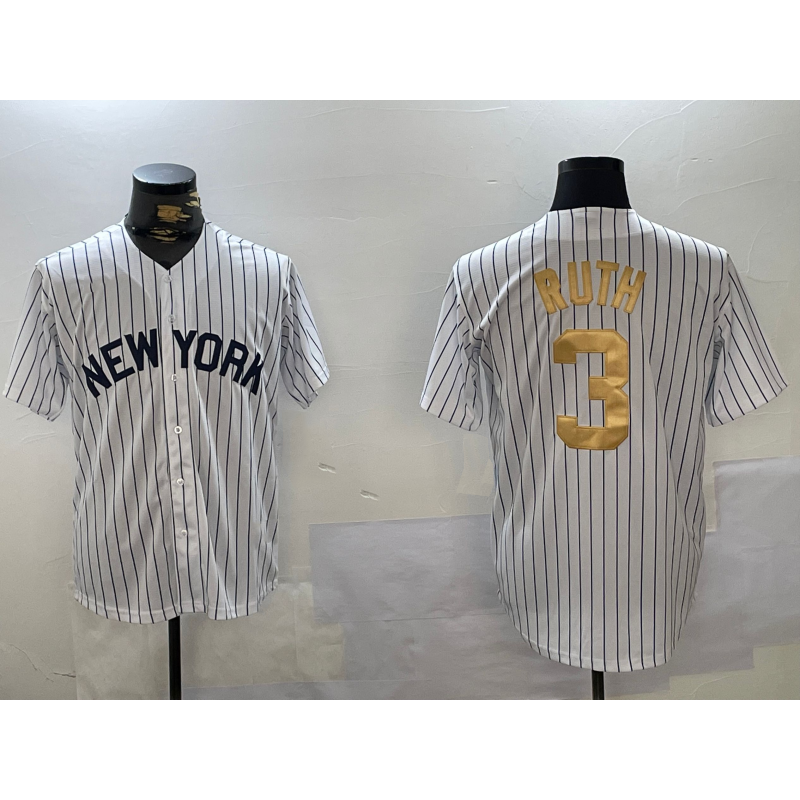 New York Yankees #3 Babe Ruth White MWATKINS Pinstripe Fashion Cool Base Jersey 2