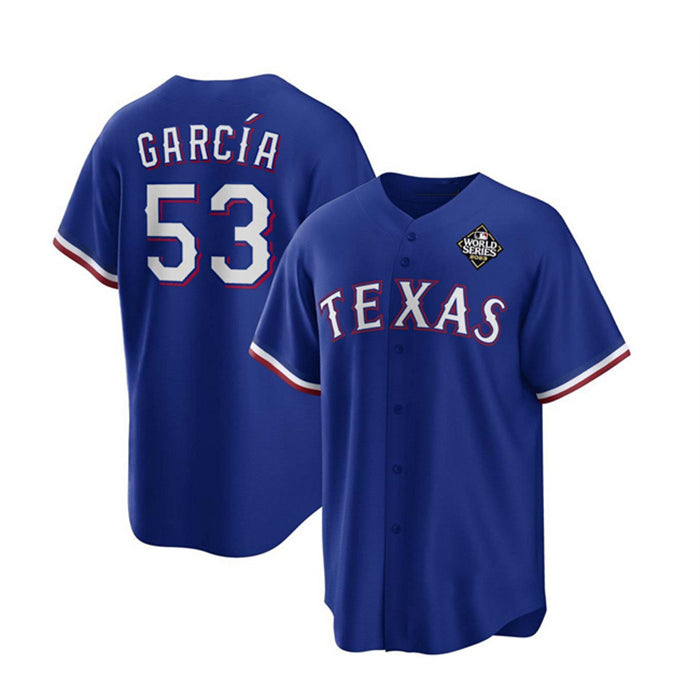 Texas Rangers #53 Adolis Garc¨ªa Royal MWATKINS 2023 World Series Stitched Jersey