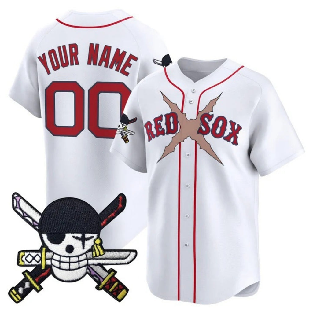 Custom Boston Red Sox x One Piece White MWATKINS Zoro Patch Vapor Premier Limited Jersey - Stitched