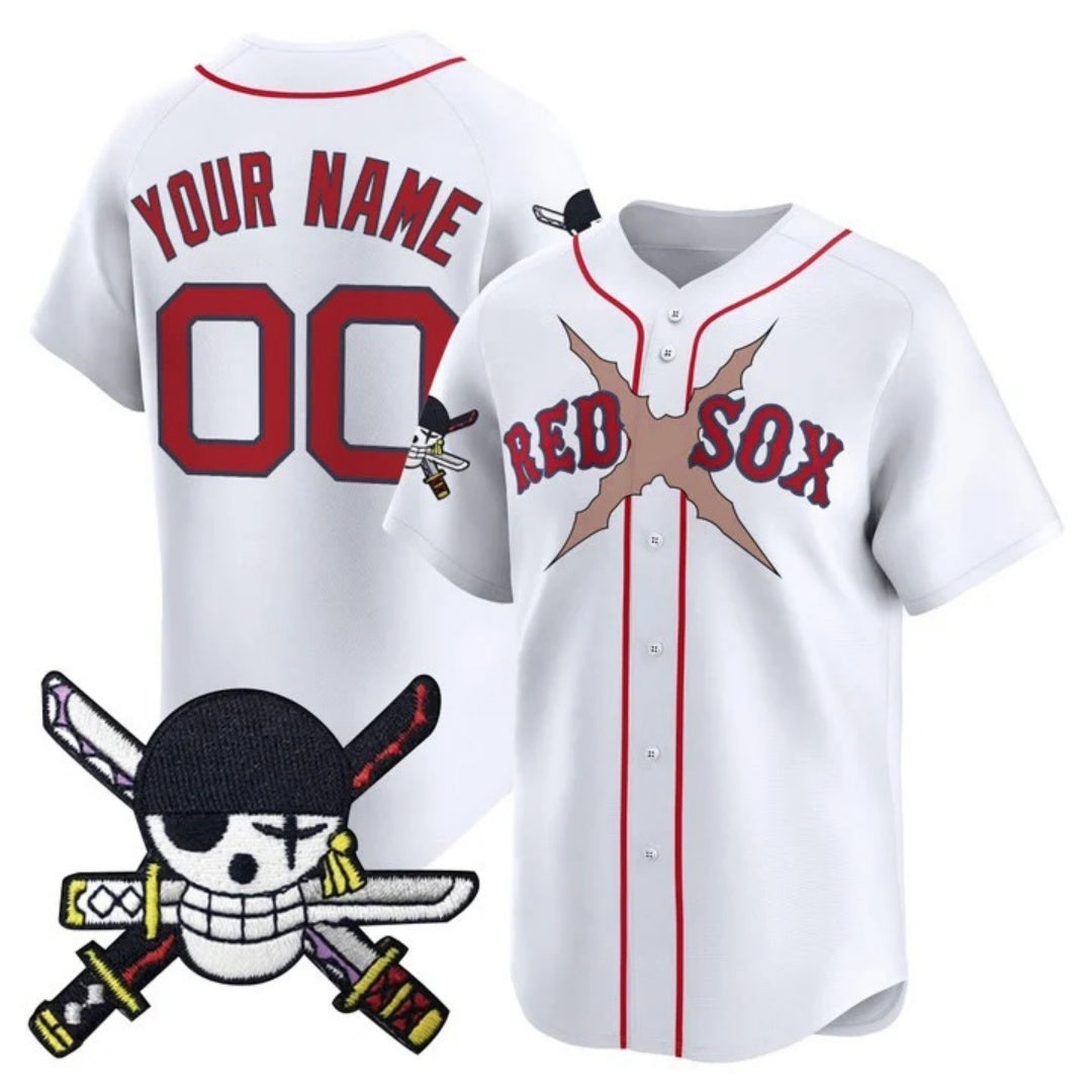 Custom Boston Red Sox x One Piece White MWATKINS Zoro Patch Vapor Premier Limited Jersey - Stitched