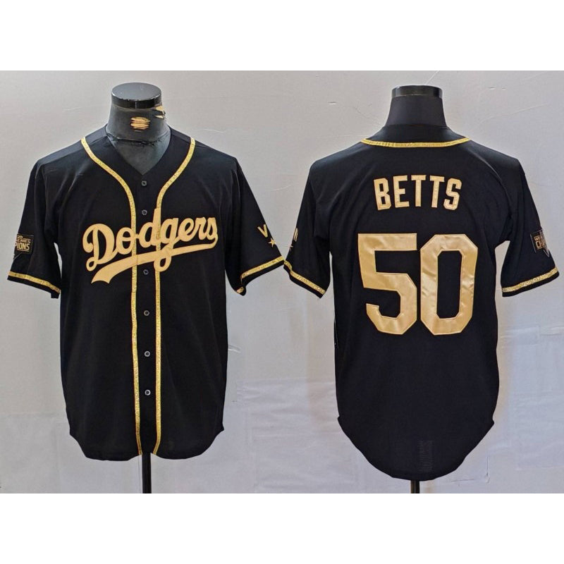 Los Angeles Dodgers #50 Mookie Betts Black Gold MWATKINS World Series Champions Cool Base Stitched Jersey