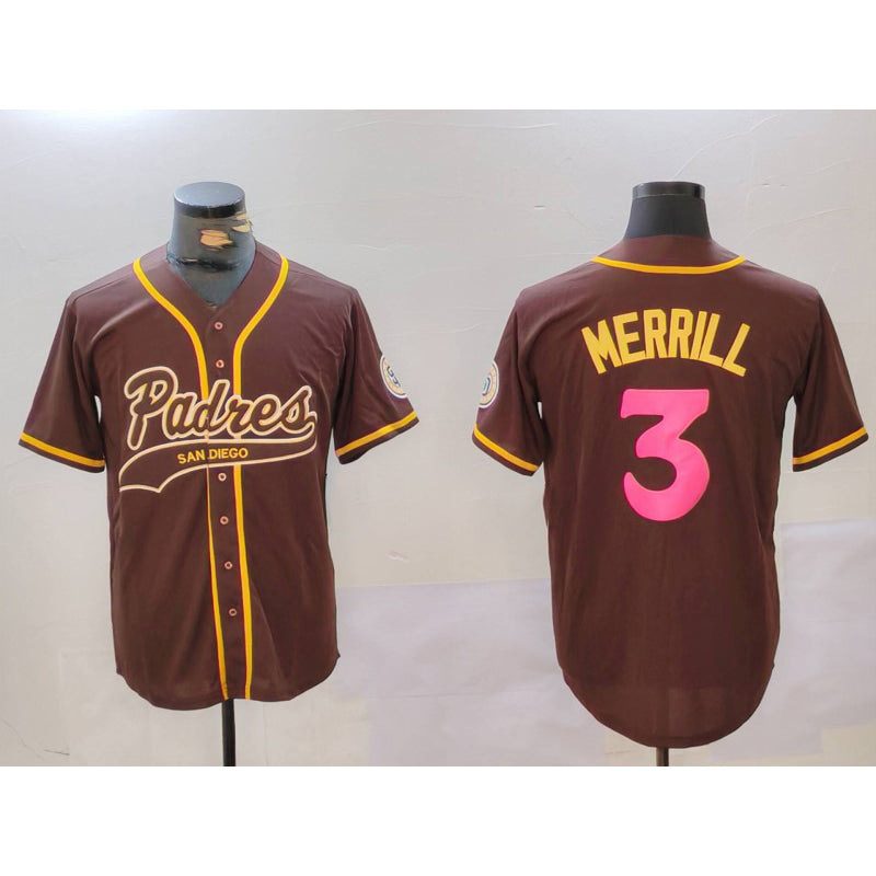 San Diego Padres #3 Jackson Merrill Brown MWATKINS Cool Base Stitched Jerseys