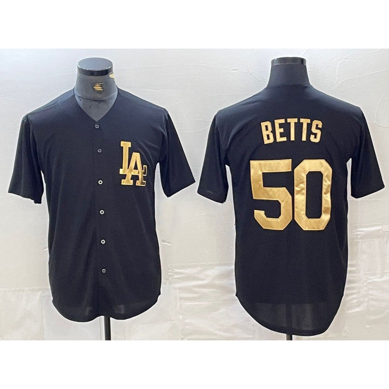 Los Angeles Dodgers #50 Mookie Betts Black Gold MWATKINS Cool Base Stitched Jersey