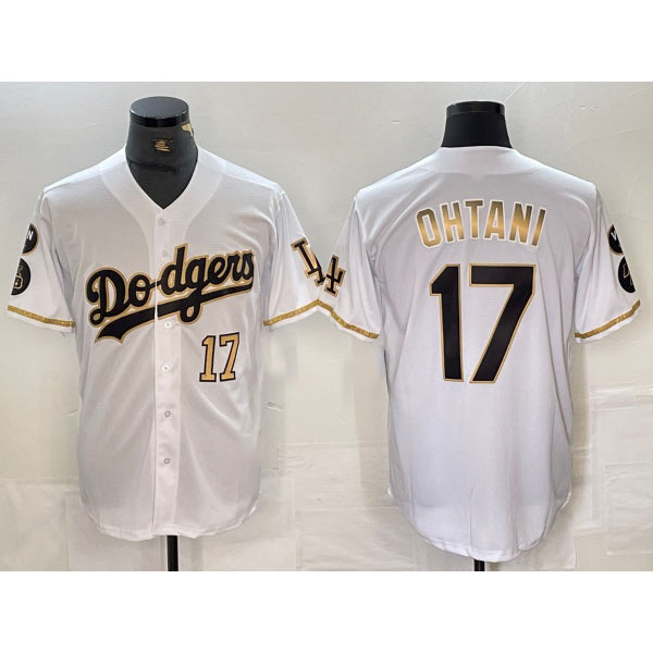 Los Angeles Dodgers #17 Shohei Ohtani Number White Gold MWATKINS Fashion Stitched Cool Base Limited Jersey 2