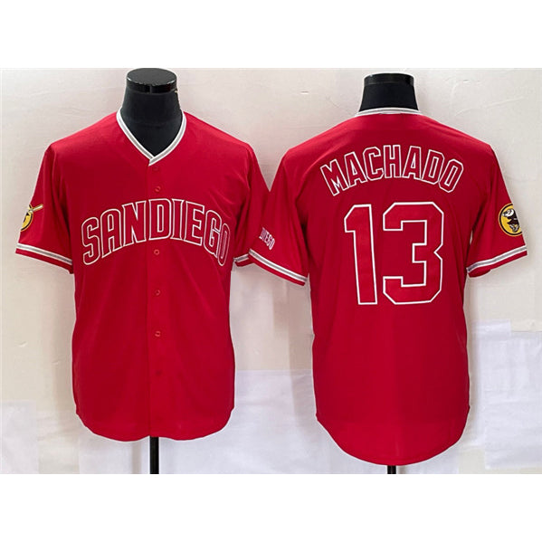 San Diego Padres #13 Manny Machado Red MWATKINS Cool Base Stitched Jersey