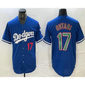 Los Angeles Dodgers #17 Shohei Ohtani Number Blue Green MWATKINS Stitched Cool Base Jersey 2