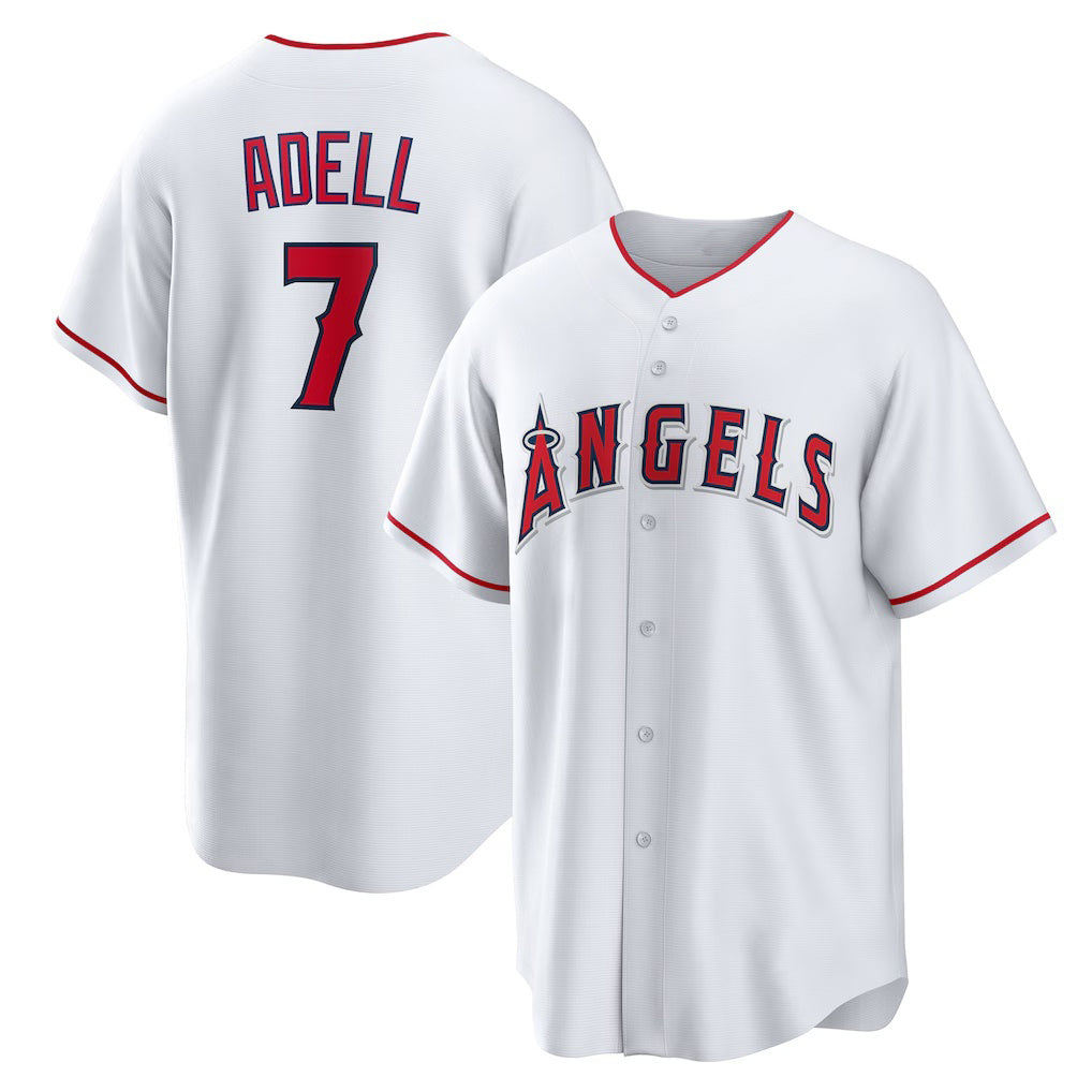 Los Angeles Angels #7 Jo Adell White MWATKINS Home Replica Jersey
