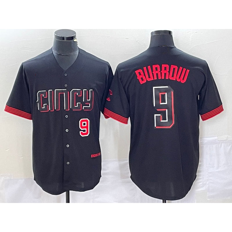 Cincinnati Reds #9 Joe Burrow Number Black MWATKINS 2023 City Connect Cool Base Stitched Jersey 3