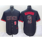 Cincinnati Reds #9 Joe Burrow Number Black MWATKINS 2023 City Connect Cool Base Stitched Jersey 3