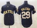 Seattle Mariners #29 Cal Raleigh Black Gold MWATKINS 50th Anniversary & AL West Division Champions Patch Vapor Limited Stitched ersey