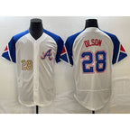 Atlanta Braves #28 Matt Olson Number White MWATKINS 2023 City Connect Flex Base Stitched Jersey 2