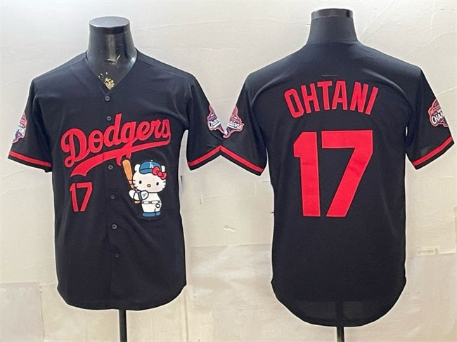 Los Angeles Dodgers #17 Shohei Ohtani Black MWATKINS Hello Kitty Night 2025 World Series Champions Patch Stitched Jersey