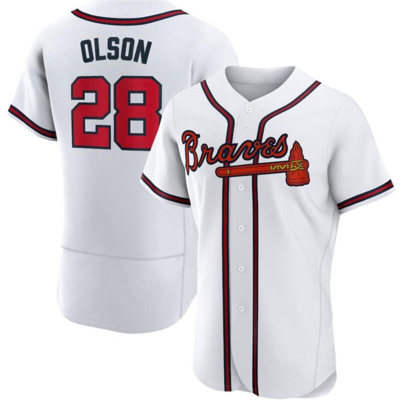 Atlanta Braves 28 Matt Olson White MWATKINS Flex base Jersey