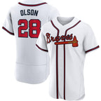 Atlanta Braves 28 Matt Olson White MWATKINS Flex base Jersey