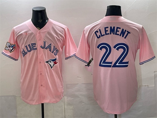Toronto Blue Jays #22 Ernie Clement Pink MWATKINS 50 Seasons Patch Stitched Jersey