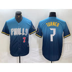 Philadelphia Phillies #7 Trea Turner Number Blue MWATKINS 2024 City Connect Limited Stitched Jerseys