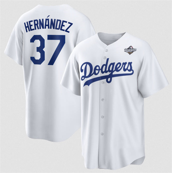 Los Angeles Dodgers #37 Teoscar Hern¨¢ndez White MWATKINS 2025 World Series Home Cool Base Stitched Jersey