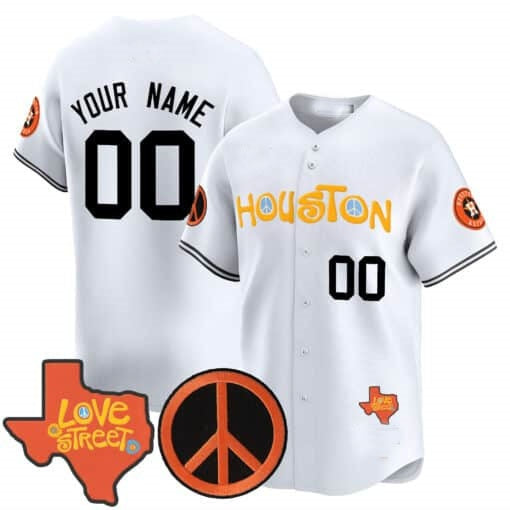 Custom Houston Astros Love Street & Peace Sign Patch Vapor Premier Limited Jersey V2 ¨CWhite MWATKINS