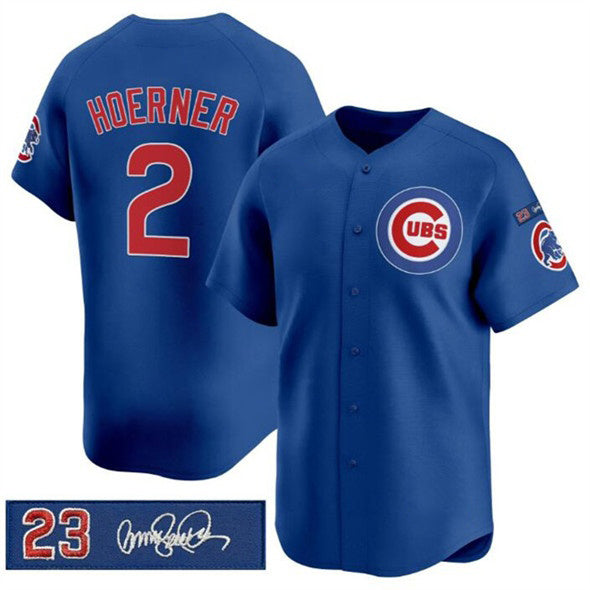 Chicago Cubs #2 Nico Hoerner Royal MWATKINS 'Ryne Sandberg Tribute' Vapor Limited V3 Stitched Jersey