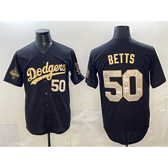 Los Angeles Dodgers #50 Mookie Betts Black Gold MWATKINS 2025 World Series Champions Patch Limited Stitched Jersey