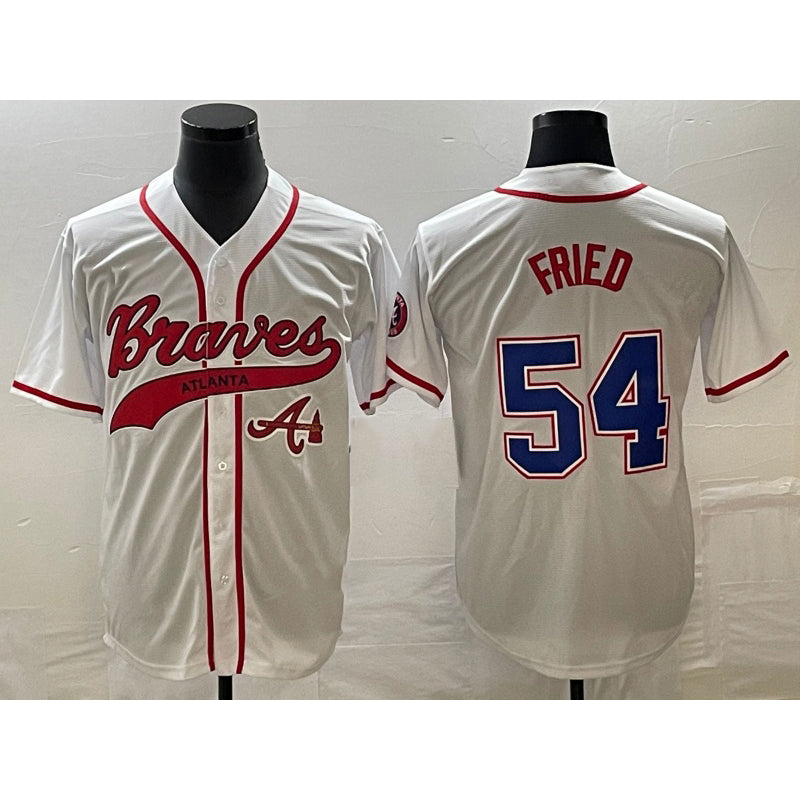 Atlanta Braves #54 Max Fried White MWATKINS Cool Base With Patch Stitched Jersey 2