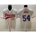 Atlanta Braves #54 Max Fried White MWATKINS Cool Base With Patch Stitched Jersey 2