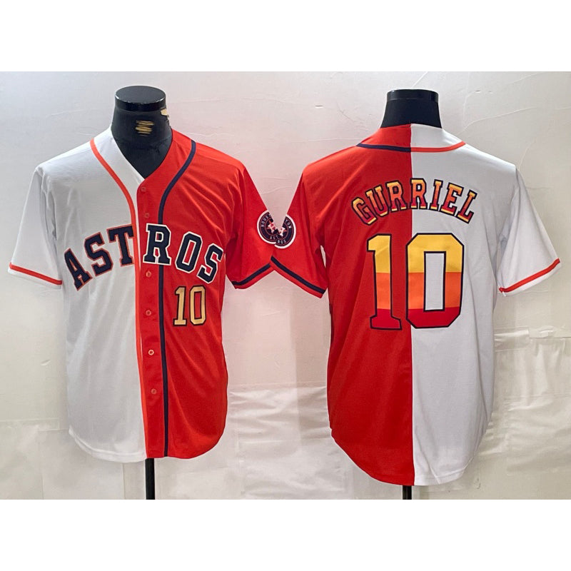 Houston Astros #10 Yuli Gurriel White Orange MWATKINS Split Stitched Jerseys