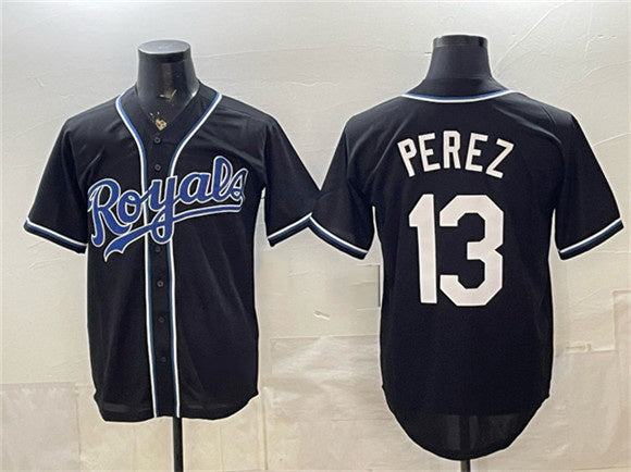 Kansas City Royals #13 Salvador Perez Black MWATKINS 2026 Fashion Replica Black Out Stitched Jersey