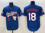 Los Angeles Dodgers #18 Yoshinobu Yamamoto Royal MWATKINS Hello Kitty Night 2025 World Series Champions Patch Stitched Jersey