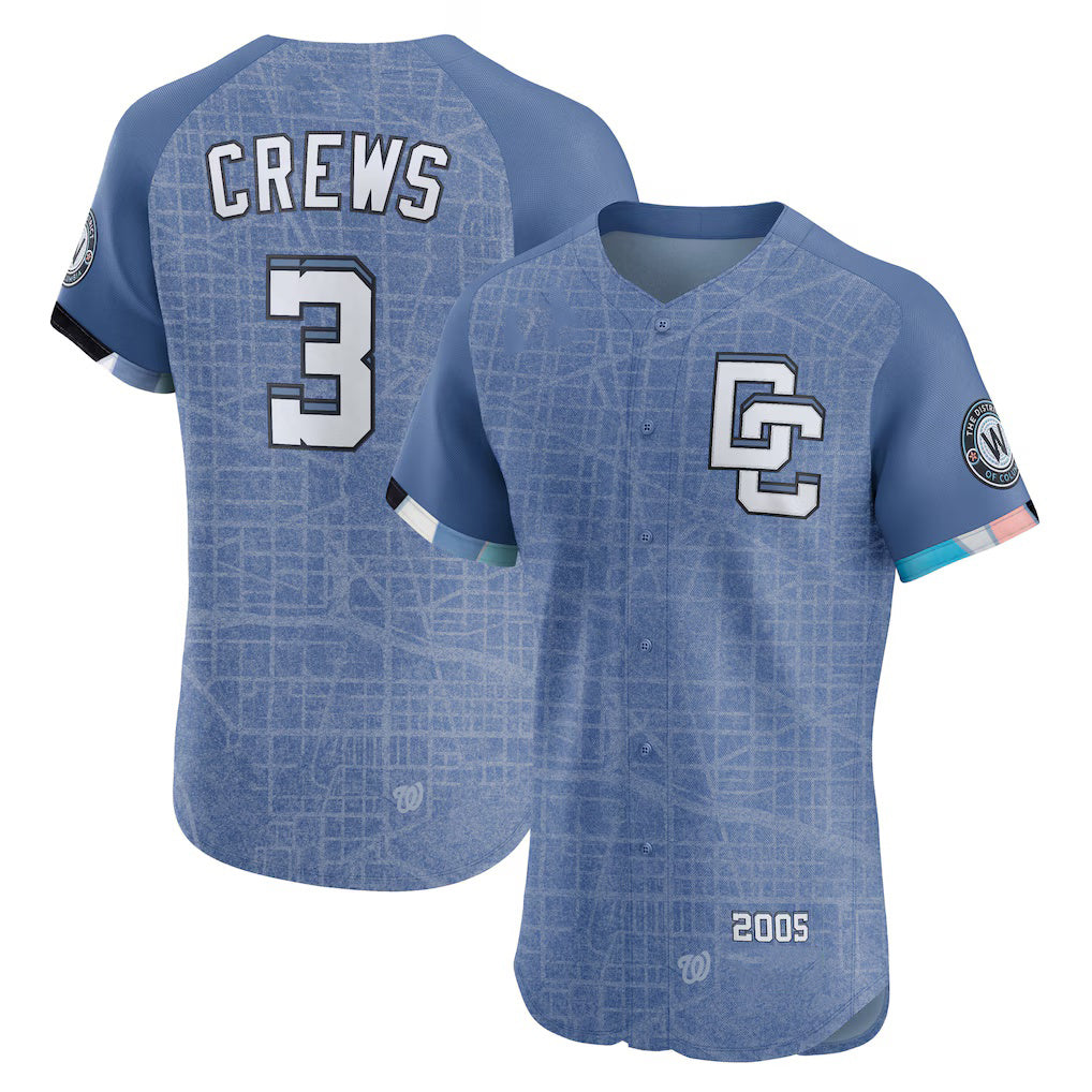 Washington Nationals #3 Dylan Crews Blue MWATKINS 2025 City Connect Elite Player Jersey