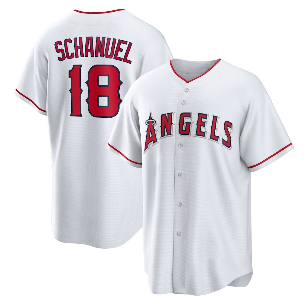 Los Angeles Angels #18 Nolan Schanuel White MWATKINS Home Replica Jersey