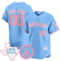 Custom Houston Astros Love Street & Peace Sign Patch Bubblegum Pink Vapor Premier Limited Jersey ¨C All Stitched Blue MWATKINS