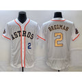 Houston Astros #2 Alex Bregman Number 2023 White Gold MWATKINS World Serise Champions Patch Flex Base Stitched Jersey 3