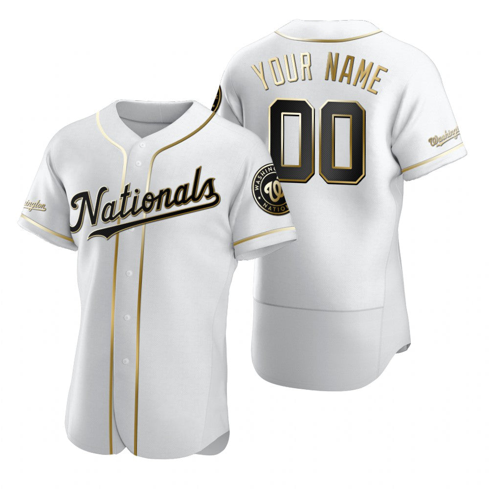 Custom Washington Nationals White MWATKINS Stitched Flex Base Golden Edition Jersey