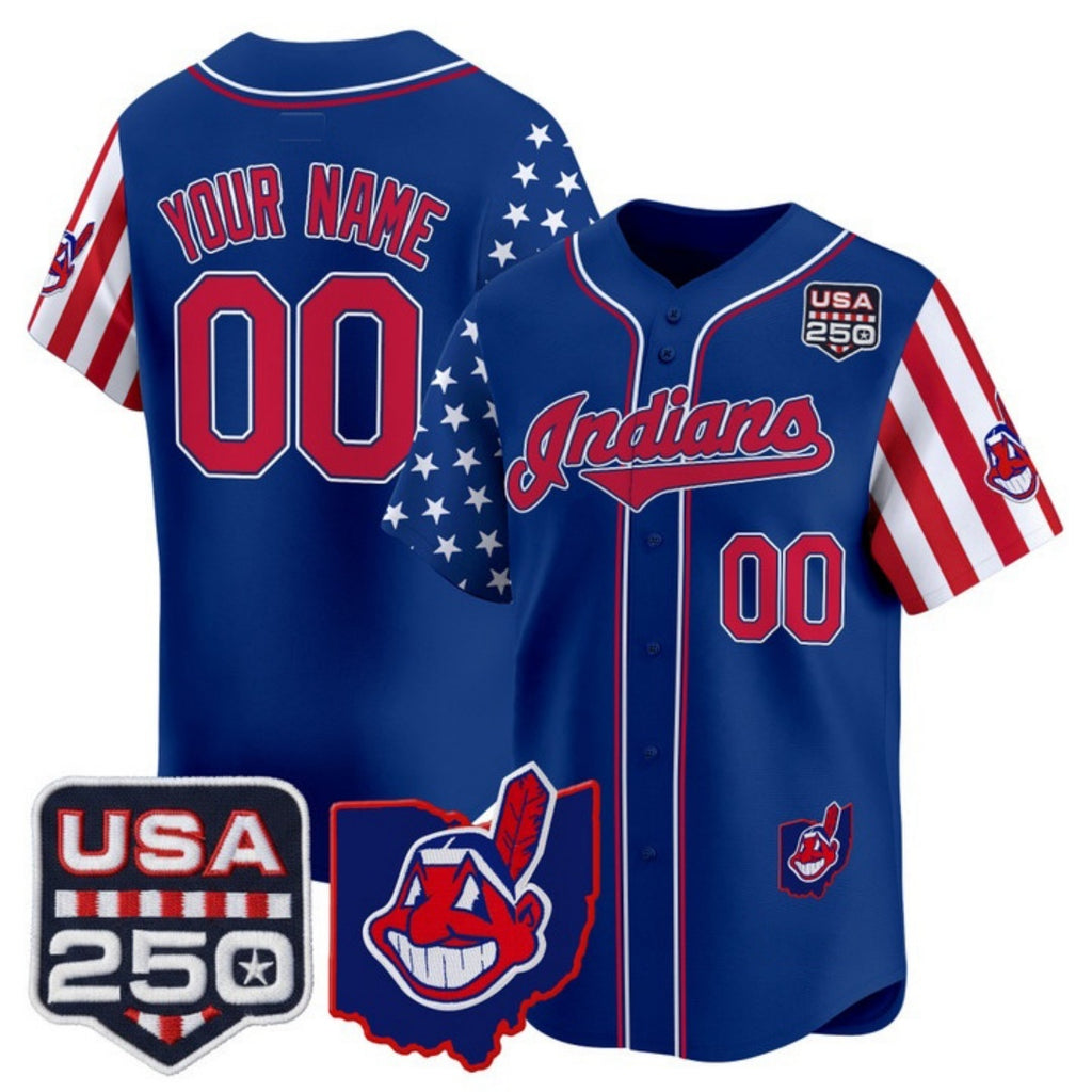 Custom Cleveland Indians Royal MWATKINS America 250 Edition Vapor Premier Limited Jersey - All Stitched